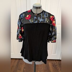 Kim and Cami Black and Floral Mesh Top
